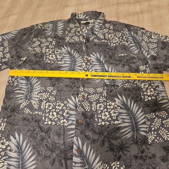 Tommy Bahama L Hawaian Shirt Blue Gray Floral Flower Button Down  Silk Mens - Picture 5 of 5